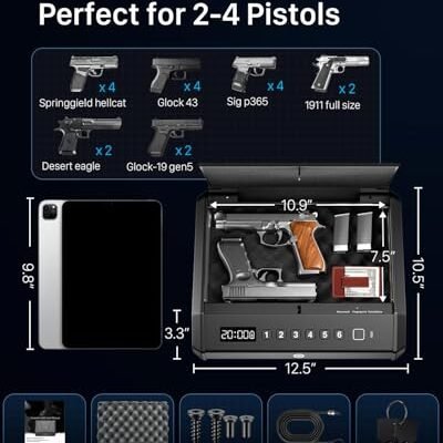 TOPMEDA Large Biometric Gun Safe Fits 4 Pistols